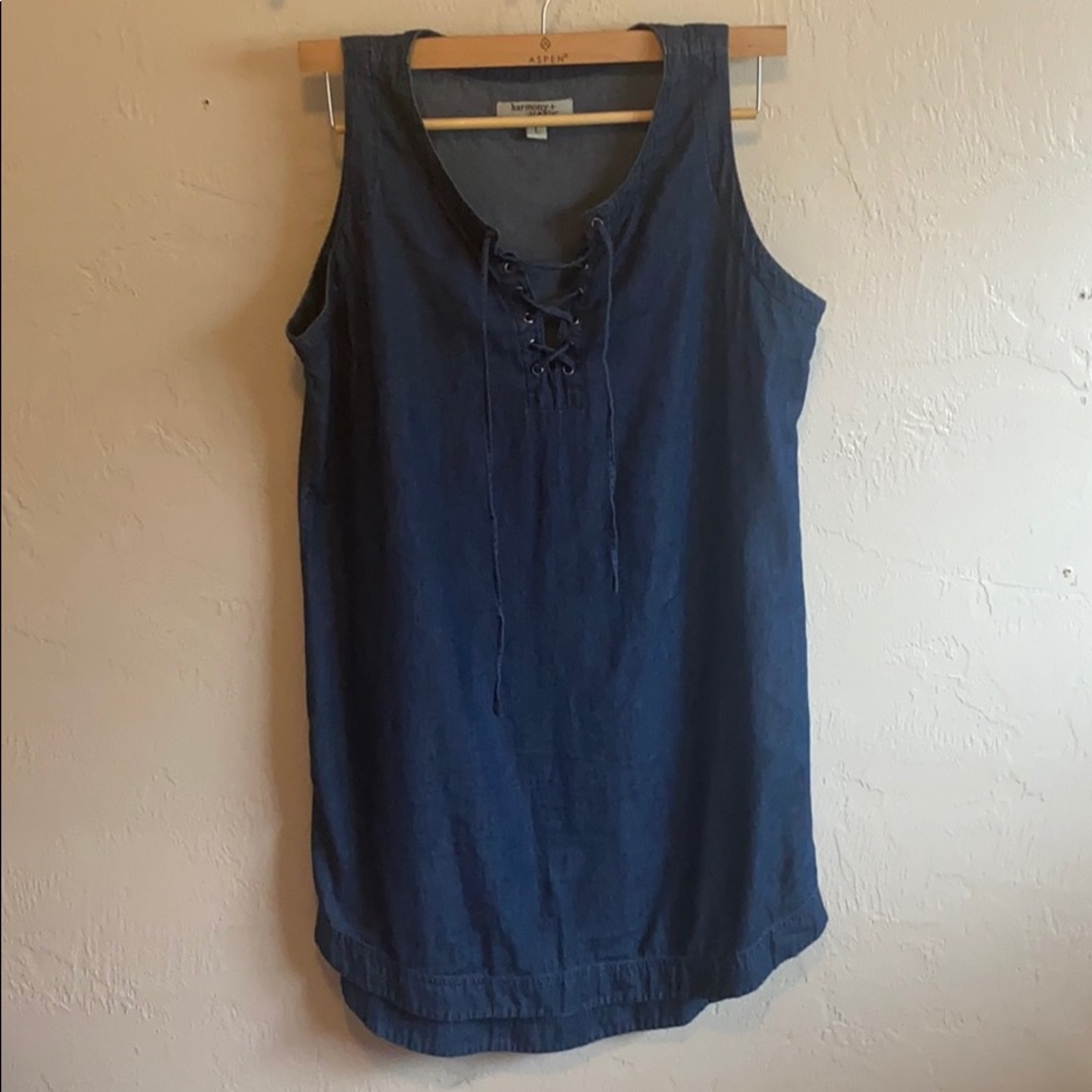 Dark Jean Dress with Tie Front